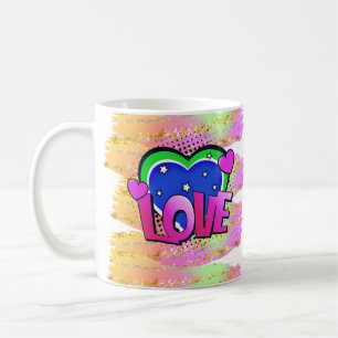 Comic Style Pop Art Retro Mauve Green LIEBE Regenb Kaffeetasse