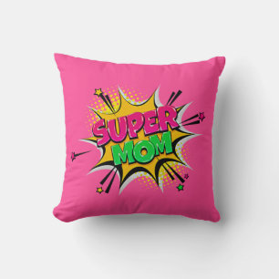 Comic Style Pop Art Retro Pink Super Mama Kissen