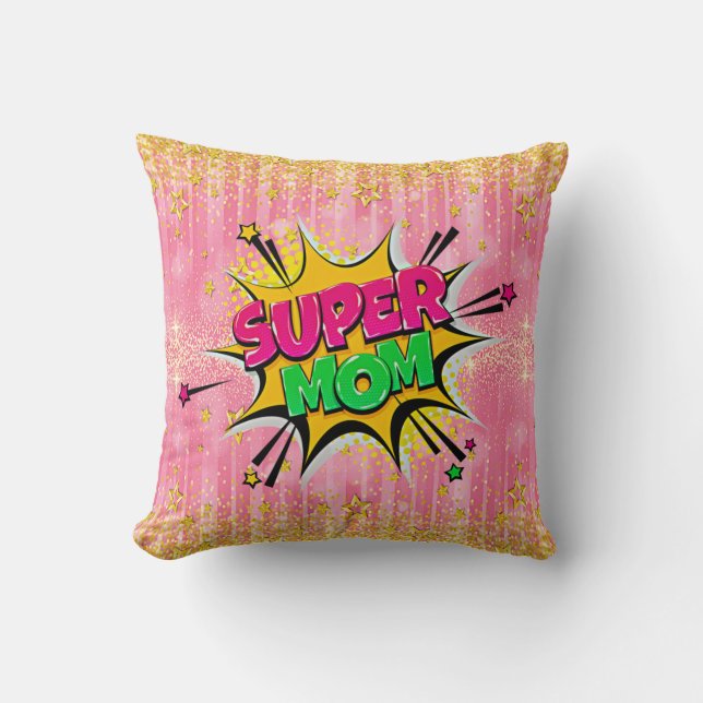 Comic Style Pop Art Retro Pink Super Mama Thread P Kissen (Vorderseite)