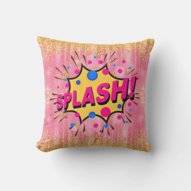Comic Style Pop Art Retro Rosa Gelb Gelb SPLASH Kissen (Vorderseite)