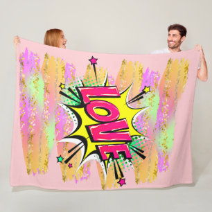 Comic Style Pop Art Retro Rosa Gelbe LIEBE Regenbo Fleecedecke