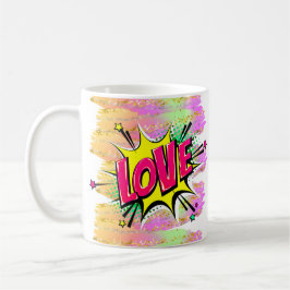 Comic Style Pop Art Retro Rosa Gelbe LIEBE Regenbo Kaffeetasse
