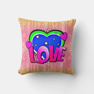 Comic Style Pop Art Retro Rosa Mauve Grüne LIEBE Kissen