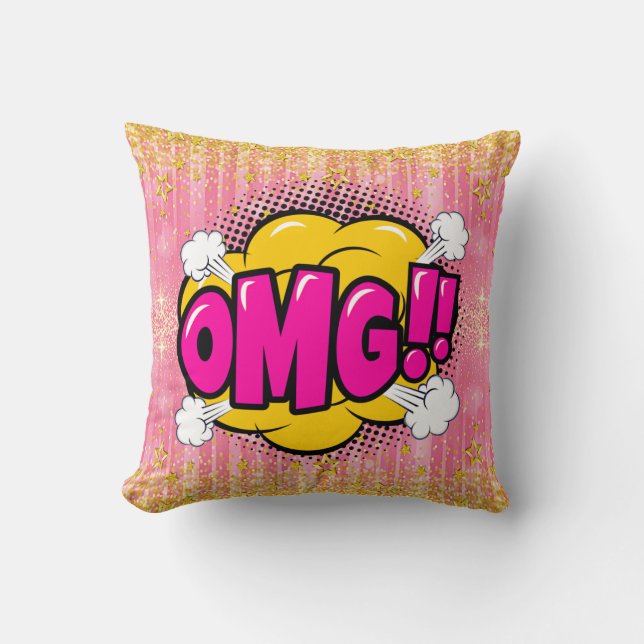 Comic Style Pop Art Retro Rosa Orange Gold OMG Kissen (Vorderseite)