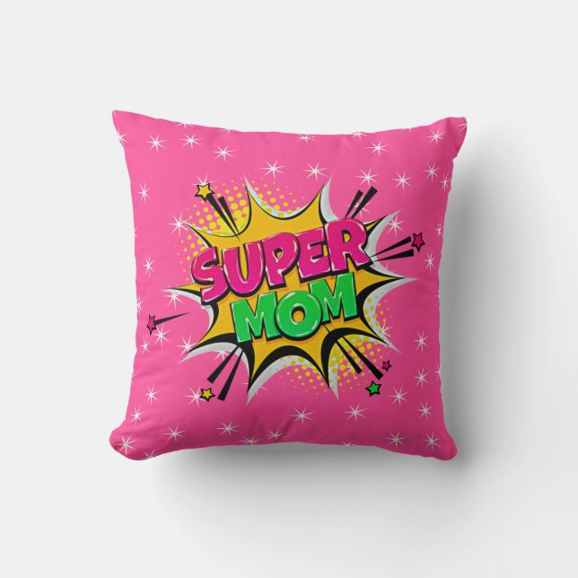 Comic Style Pop Art Retro Stars Pink Super Mama Kissen (Vorderseite)