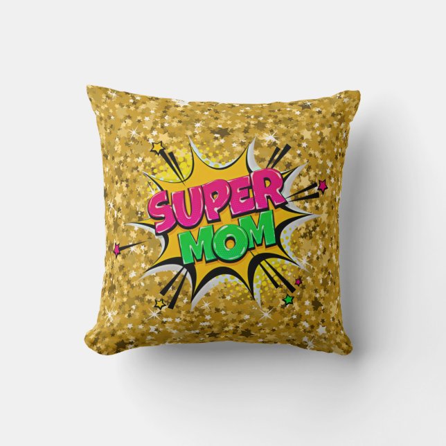 Comic Style Pop Art Retro Stars Pink Super Mama Kissen (Vorderseite)