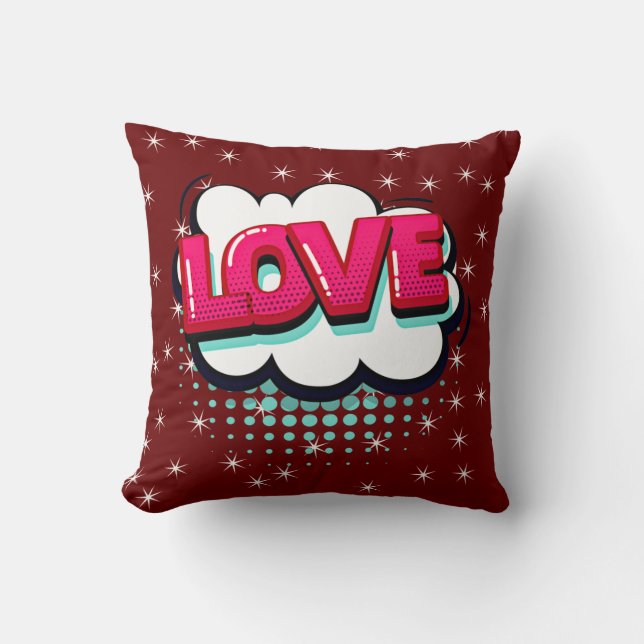 Comic Style Pop Art Retro Stars Rosa Liebe Text Kissen (Vorderseite)