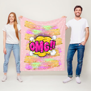Comic Style Pop Retro Yellow Lila OMG Regenbogen Fleecedecke