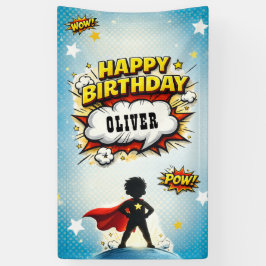 Comic-Style-Superhelden-Jungen-Name Geburtstag Banner