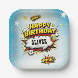 Comic Style Superhero Boy's Name Birthday Party Pappteller