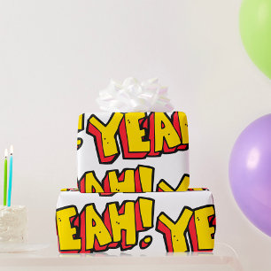 Comic Style Yeah Text Graphic in Bold Yellow Geschenkpapier