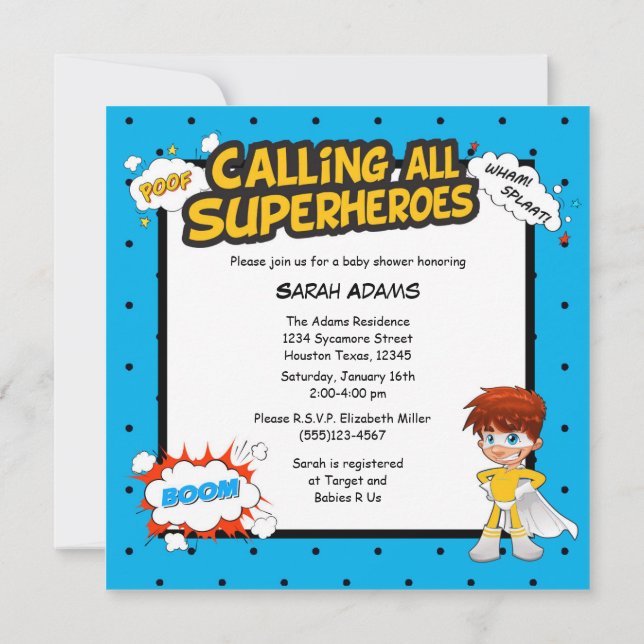 Comic Super Hero Baby shower Boy Invitation (Dos)