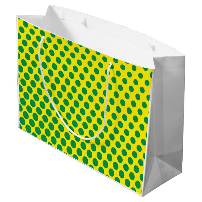 Comic Superhero Dots Green Yellow Farbenspass Große Geschenktüte (Rückseite Schrägansicht)