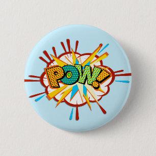 Comic Text Pow! Superhero Cartoon Book Button