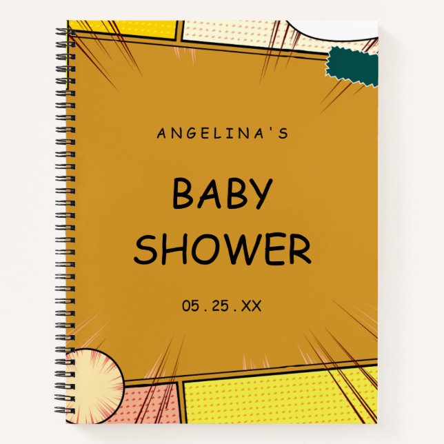 Comic Theme Baby Shooting Geschenkliste Notizbuch (Vorderseite)