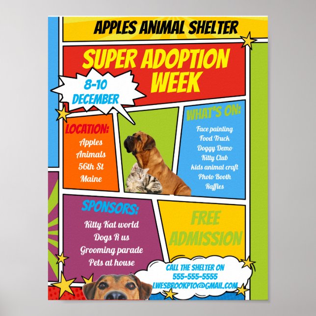 COMIC Tierheim Adoption SUPER HERO Poster (Vorne)