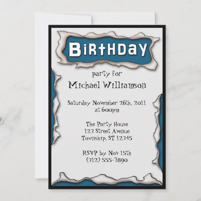 Comic Torn Papier bleu Invitations d'anniversaire (Devant)