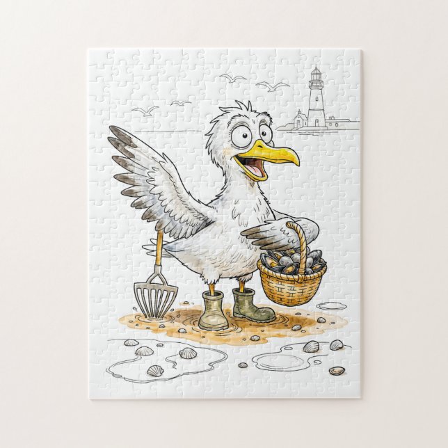 Comic-Vogel sammelt Muscheln (Vertikal)