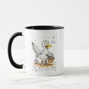 Comic-Vogel sammelt Muscheln Tasse