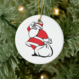 Comic-Weihnachten fröhlicher Weihnachtsmann, Sack  Keramikornament