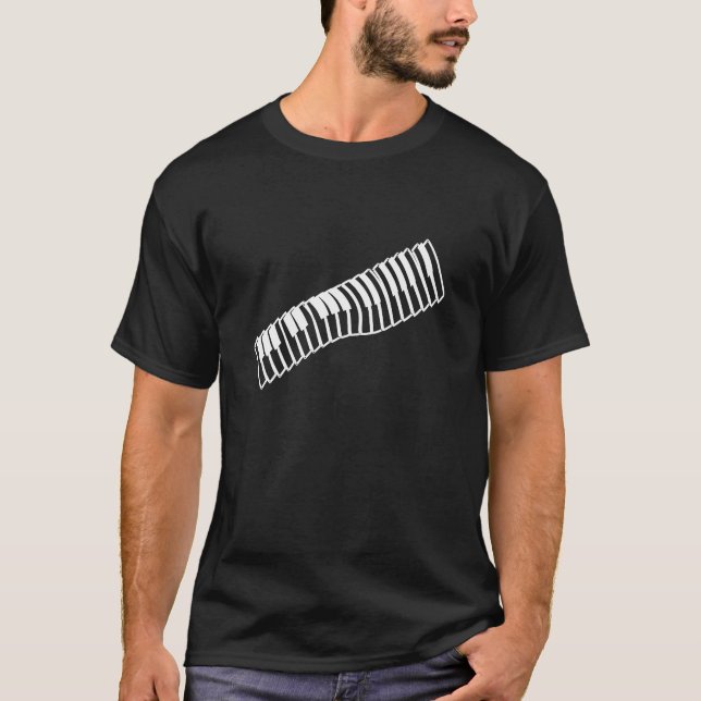 Comic White Line Art Zeichnete Musiktastatur T-Shirt (Vorderseite)