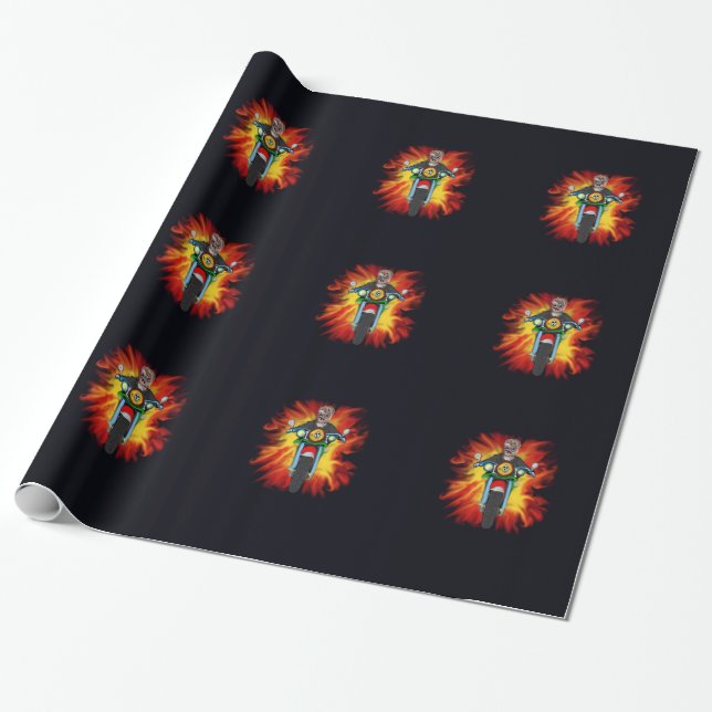 Comic Zombie Skelett Tod Motorrad Motorrad Geschen Geschenkpapier (Ungerollt)