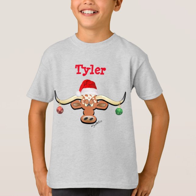Comical Christmas Longhorn Steer T-Shirt (Vorderseite)