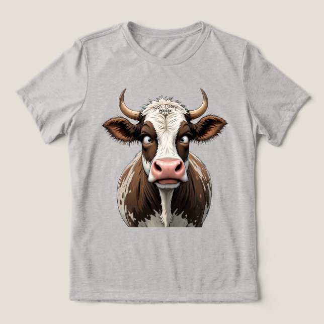 Comical Cow mit lustigem Schreiben auf der Stirn Tri-Blend Shirt (Design Vorderseite)