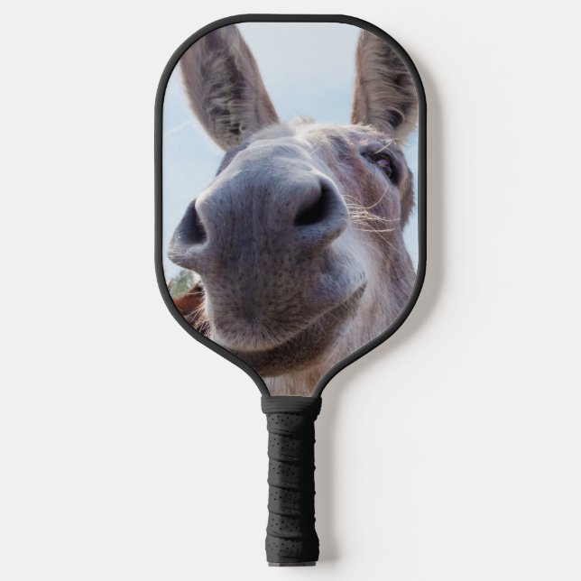 Comical Gray Smiling Donkey Pickleball Schläger (Vorderseite)