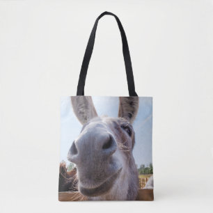 Comical Gray Smiling Donkey Tasche