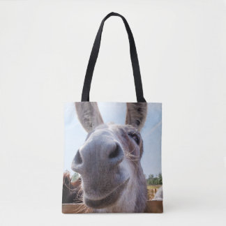 Comical Gray Smiling Donkey Tasche