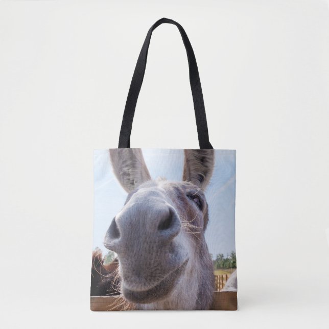 Comical Gray Smiling Donkey Tasche (Vorderseite)