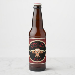 Comical Longhorn Steer Bierflaschenetikett