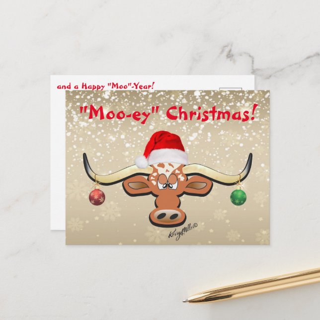 Comical Longhorn Steer Postcard Postkarte (Vorderseite/Rückseite Beispiel)