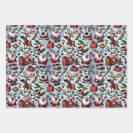 Comical Reindeer in Funny Pose Geschenkpapier Set
