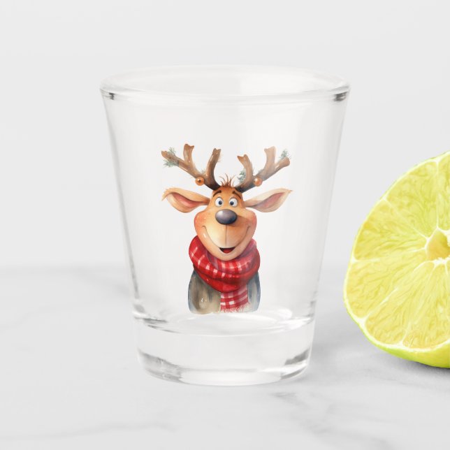Comical Reindeer Shot Glass Schnapsglas (Vorderseite)