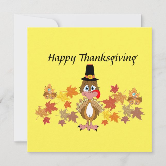 Comical Turkey and Friends Erntedank Karte (Vorderseite)
