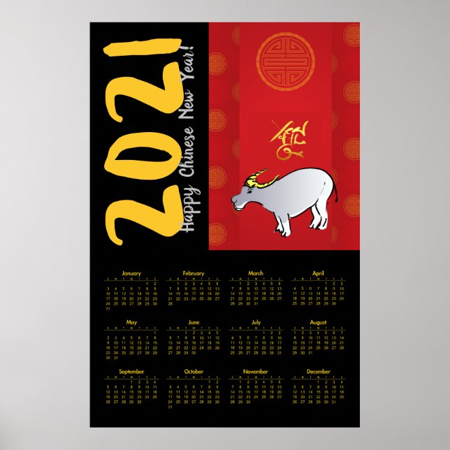 Comicen Chinesisches Jahr 2021 Kalender 24x36 P Poster (Vorne)