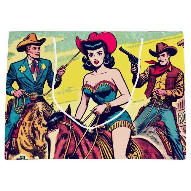 Comicen für den Retro-Western Große Geschenktüte (Vorderseite)