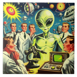 Comicen für Vintage Alien Science Fiction Fliese