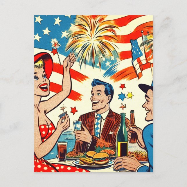 Comicen für Vintage Amerikanische Unabhängigkeitst Postkarte (Vorderseite)
