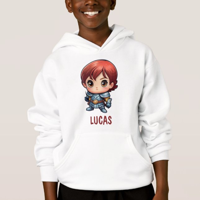 Comics-Ritter Chibi-Charakter-Kinder-Hoodie Hoodie (Vorderseite)
