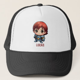 Comics-Ritter Chibi-Kind Charakter Truckerhut Truckerkappe