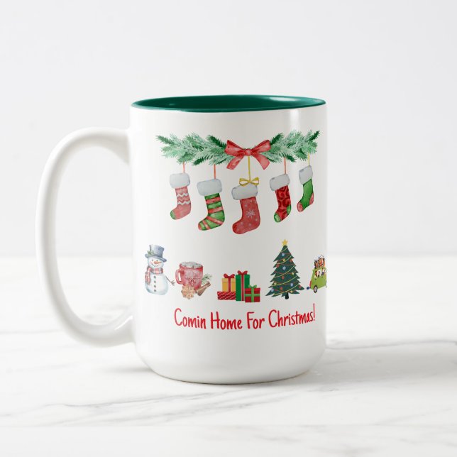 Comin' Zuhause für Weihnachten Zweifarbige Tasse (Links)
