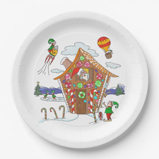 Comische Weihnachtsszene Santa Elves und Rudolph Pappteller (Vorderseite)