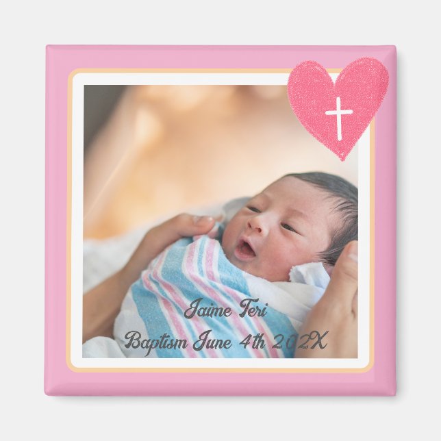 Commemorative Baptism Magnet - Christianity - Pink (Devant)