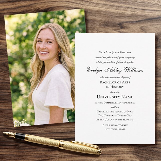 Commencement Invitation Script Photo Card Formal Einladung (Von Creator hochgeladen)