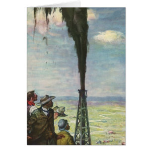 Commerce vintage, puits de pétrole avec les travai