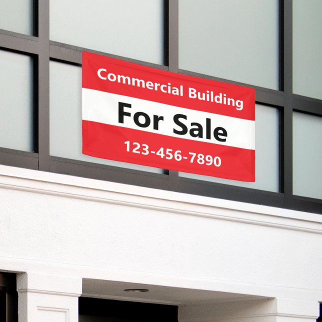 Commercial Building for Sale Red Black and White Banner (Äußeres Gebäude)