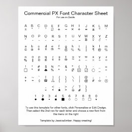 Commercial PX Font Character Sheet for Zazzle Poster